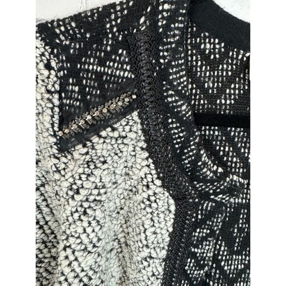 CHICO'S black white wool blend beaded crystal open front knit cardigan blazer M - Picture 4 of 9